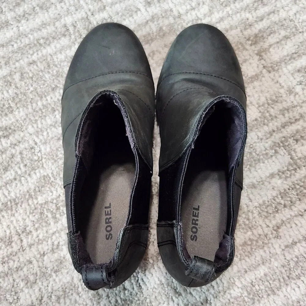 Sorel women Joan of Artic Lea wedge Chelsea boot black leather sz 8.5 NL2704-010
